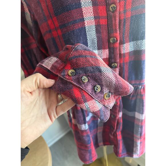 Free People Easy Street Red Plaid Peplum Button Down Top Womens XS Fall Flannel - Picture 5 of 9
